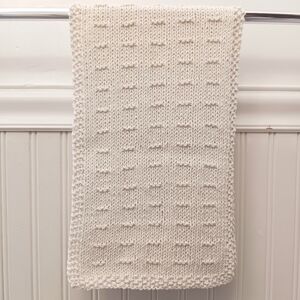 Hand Crafted Hand Knit Ivory Textured Dash Stripe Cotton Hand Towel